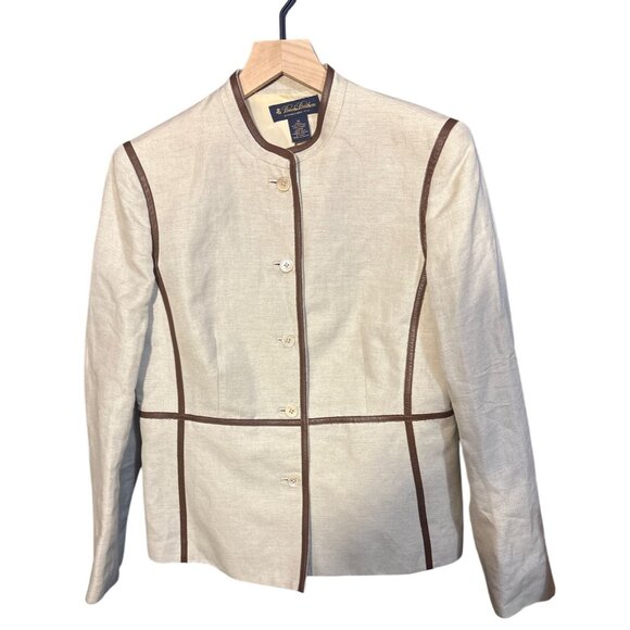 Brooks Brothers Beige & Brown Womens Jacket Size 12 Cotton/Linen Blend - Picture 1 of 4